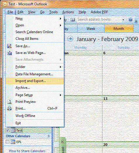 Choose the Import and Export menu item